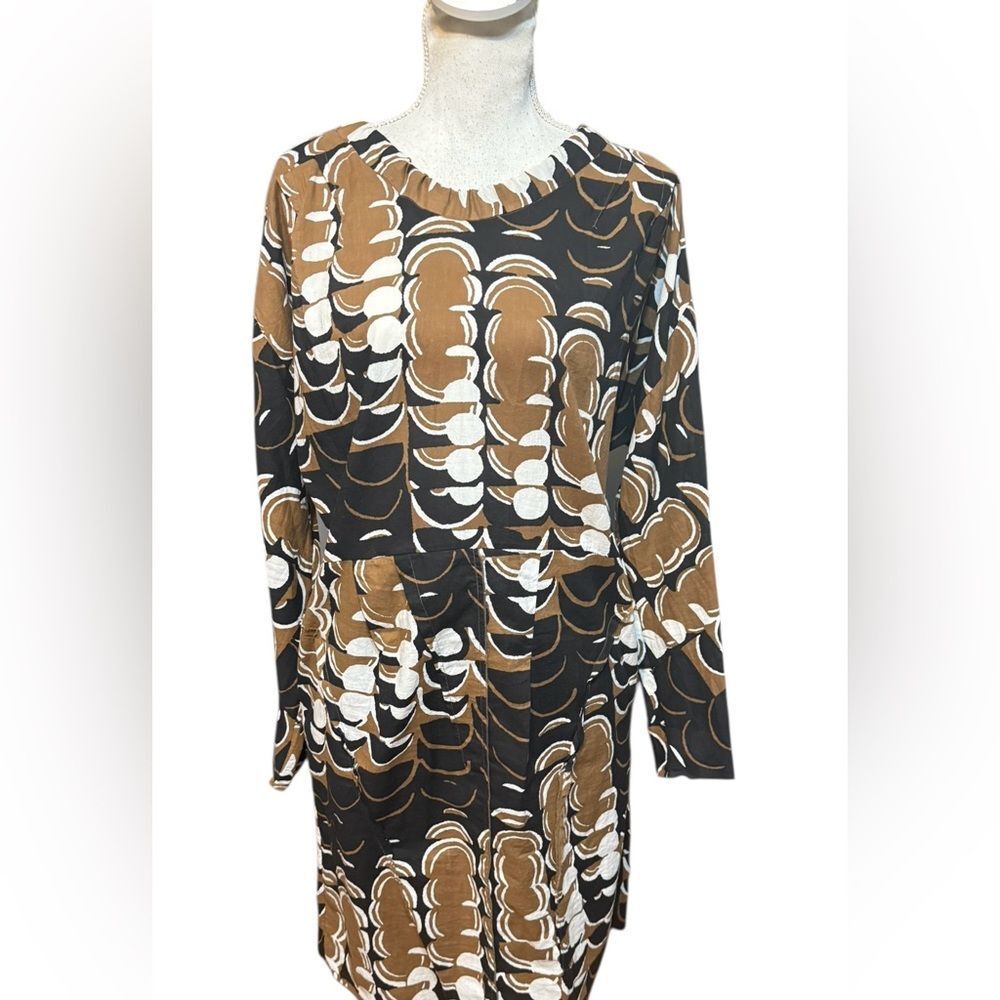 MARNI Abstract Print Cotton Dress Summer Edition 2010 Brown Black Tie Back 42